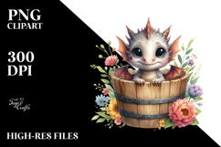 Cute Baby Dragon Wood Bucket PNG Product Image 2