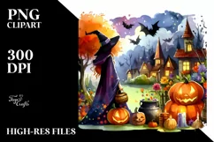 Simple Watercolor Drawing of Witch | Clipart Product Image 1
