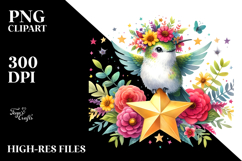 Cartoon-style Hummingbird Sitting on a Star PNG Product Image 2