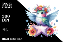 Cartoon-style Hummingbird Sitting on a Star PNG Product Image 2