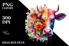 Artistic Watercolor Vibrant Cow | Sublimation Clipart Product Image 1