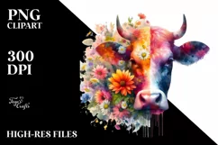 Artistic Watercolor Vibrant Cow | Sublimation Clipart Product Image 1