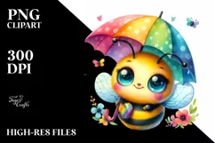 Vibrant Cute Baby Bee with Umbrella | Sublimation | Clipart Product Image 1