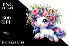 Vibrant Unicorn Running, Watercolor PNG Product Image 2