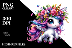 Cute Unicorn Running with Floral Wreath, Transparent PNG Product Image 2