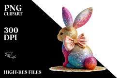Stylized Bunny Sitting with Vintage Bow, High-Res PNG Product Image 2