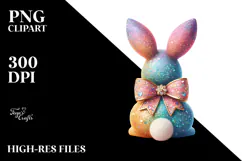 Stylized Bunny Sitting with Vintage Bow, High-Res PNG Product Image 2