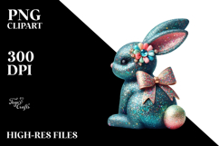 Stylized Bunny Sitting with Vintage Bow, High-Res PNG Product Image 2