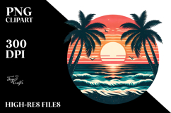 Retro Tropical Beach Sunset PNG Product Image 2