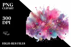 Colorful Magenta Gliterry Watercolor Splash PNG Product Image 3