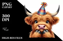 Highland Cow Party Hat Watercolor Clipart Product Image 3