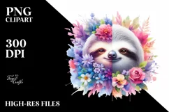 Pastel Watercolor Vibrant Sloth | Sublimation Clipart Product Image 1