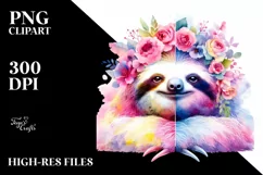Pastel Watercolor Vibrant Sloth | Sublimation Clipart Product Image 1