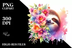 Pastel Watercolor Vibrant Sloth | Sublimation Clipart Product Image 1