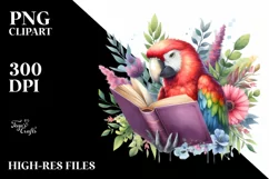 Colorful Watercolor Parrot Reading a Book | Sublimation Product Image 3