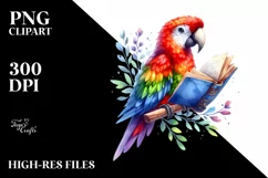 Colorful Watercolor Parrot Reading a Book | Sublimation Product Image 3