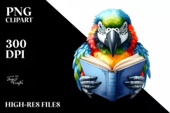 Colorful Watercolor Parrot Reading a Book | Sublimation Product Image 1