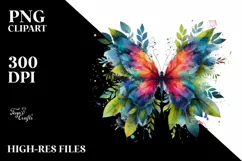 Abstract Vibrant Watercolor Butterfly PNG Product Image 1