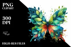 Abstract Vibrant Watercolor Butterfly PNG Product Image 3