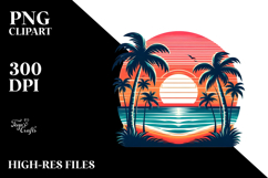 Retro Tropical Beach Sunset Clipart Product Image 2