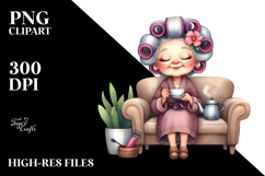 Elderly Lady with Curlers Watercolor Product Image 2