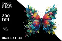 Abstract Vibrant Watercolor Butterfly with Flowers PNG Product Image 3