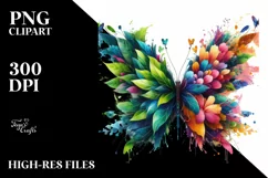 Abstract Vibrant Watercolor Butterfly with Flowers PNG Product Image 1