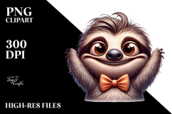 Playful Sloth in Bow Tie, PNG Product Image 2