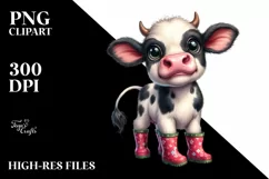 Expressive Baby Cow in Rain Boots | Watercolor Clipart Product Image 3