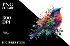 Abstract Vibrant Watercolor Bird with Flowers PNG Product Image 1