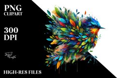 Abstract Vibrant Watercolor Bird with Flowers PNG Product Image 3