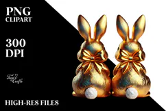 Retro Bunnies Sitting with Vintage Bow, High-Res PNG Product Image 2