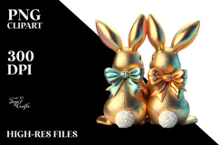 Retro Bunnies Sitting with Vintage Bow, High-Res PNG Product Image 2