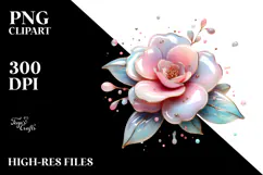 Glossy Camellia with Watercolor Splash PNG Product Image 2