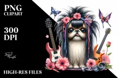 Expressive Japanese Chin Rock Star | Watercolor Clipart Product Image 1