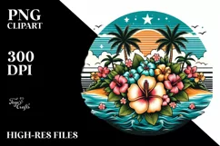 Retro Tropical Flower Island Clipart Product Image 1