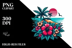 Retro Tropical Flower Island | Sublimation | Clipart Product Image 1