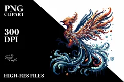 Retro Phoenix Bird made of Fire and Ice, PNG Product Image 2