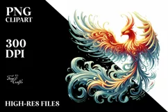 Retro Phoenix Bird made of Fire and Ice, PNG Product Image 2
