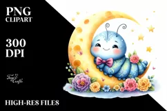 s Baby Caterpillar Whimsical Moon Flowers Clipart Product Image 3