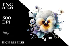 Pansy with Metallic Insertions, Watercolor PNG Product Image 2