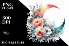 Washed Half Moon with Flowers Clipart PNG Product Image 3