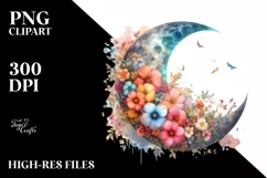 Washed Half Moon with Flowers Clipart PNG Product Image 3
