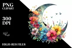 Washed Half Moon with Flowers Clipart PNG Product Image 3