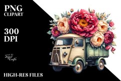 Vintage Oilish Van with Huge Flowers PNG Product Image 3