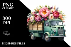 a vintage oilish van with huge flowers, High-Res PNG Product Image 3