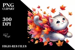 Tumbling Cat with Autumn Leaves PNG Product Image 3