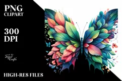 Abstract Vibrant Watercolor Butterfly with Flowers PNG Product Image 3