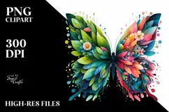 Abstract Vibrant Watercolor Butterfly with Flowers PNG Product Image 3