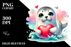 Baby Seal with Heart, Watercolor PNG Product Image 2